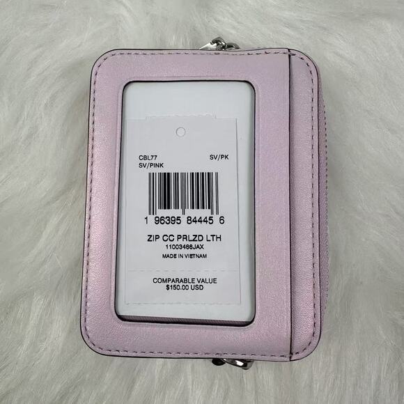 Coach Zip Card Case With Chain Wrist Strap In Leather/Silver/Pink CBL77 NWT - Picture 3 of 5